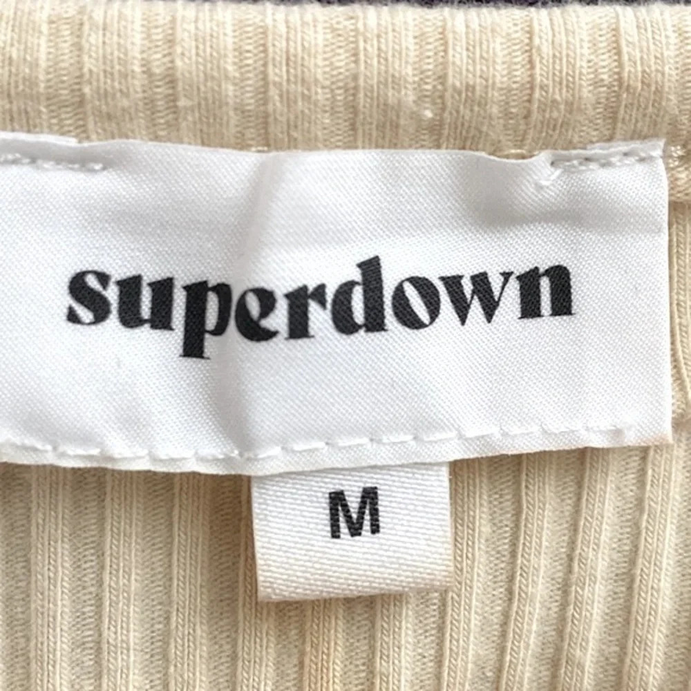 Superdown Nude Color Long Sleeve Rib Knit Draped Dana Wrap Mini Dress Size M - Picture 7 of 8